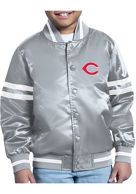 Starter Cincinnati Reds Youth Grey Stacked Logo Medium Weight Jacket