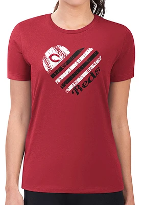 4Her Cincinnati Reds Womens Heart Fitted Design Short Sleeve T-Shirt