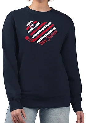 4Her Columbus Blue Jackets Womens Navy Heart Crew Sweatshirt