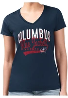 4Her Columbus Blue Jackets Womens Navy Filigree Fitted Design Short Sleeve T-Shirt