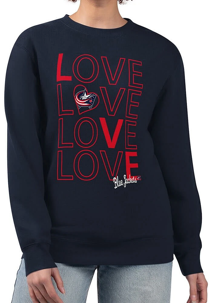 4Her Columbus Blue Jackets Womens Navy Love Crew Sweatshirt