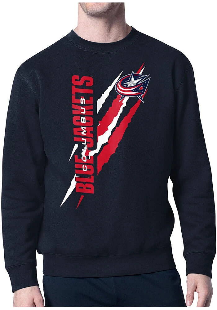 Starter Columbus Blue Jackets Mens Navy Color Scratch Long Sleeve Crew Sweatshirt