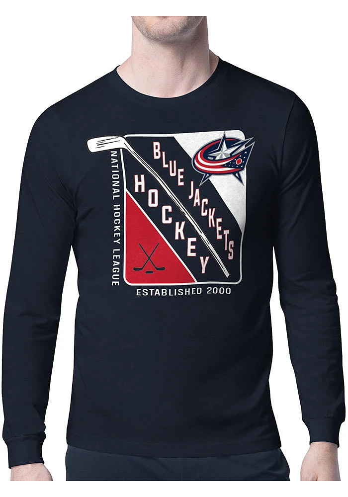 Starter Columbus Blue Jackets Navy Shield Long Sleeve T Shirt