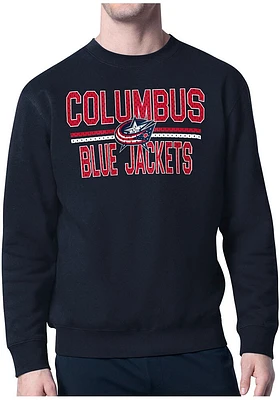 Starter Columbus Blue Jackets Mens Navy Mesh Logo Long Sleeve Crew Sweatshirt