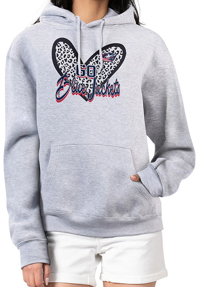 4Her Columbus Blue Jackets Womens Leopard Heart Hooded Sweatshirt