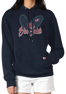 4Her Columbus Blue Jackets Womens Navy Leopard Heart Hooded Sweatshirt