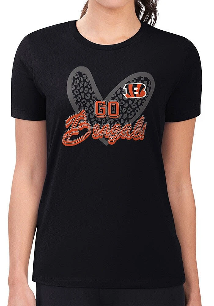 4Her Cincinnati Bengals Womens Leopard Heart Short Sleeve T-Shirt