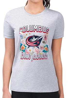 4Her Columbus Blue Jackets Womens Flowers Short Sleeve T-Shirt