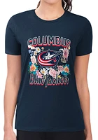 4Her Columbus Blue Jackets Womens Navy Flowers Short Sleeve T-Shirt