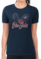 4Her Columbus Blue Jackets Womens Navy Leopard Heart Fitted Short Sleeve T-Shirt