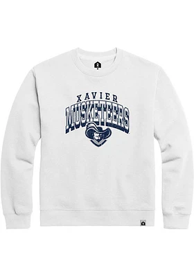 Xavier Musketeers Mens White Nanodrop Arch Mascot Long Sleeve Crew Sweatshirt