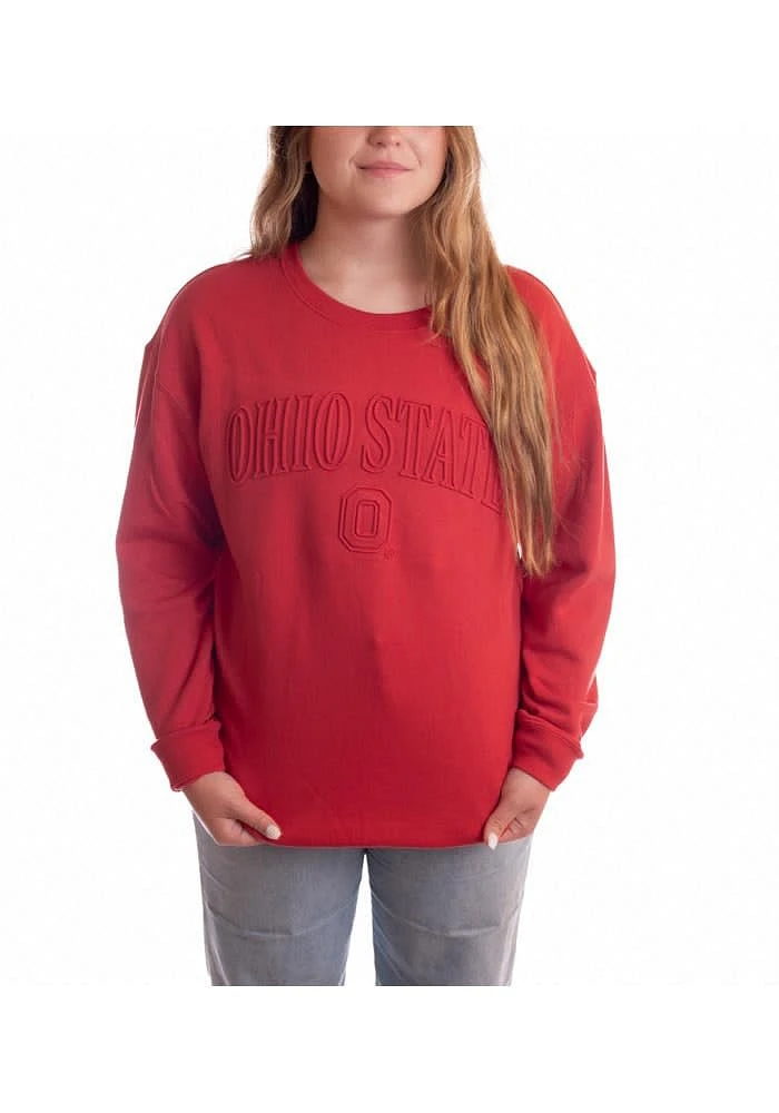 Gameday Social Ohio State Buckeyes Womens Red Easley Embossed Crew Sweatshirt