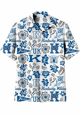 Wes and Willy Kentucky Wildcats Mens White Vault Floral Short Sleeve Dress Shirt