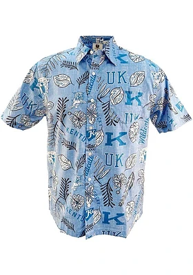 Wes and Willy Kentucky Wildcats Mens Blue Vintage Wash Floral Short Sleeve Dress Shirt