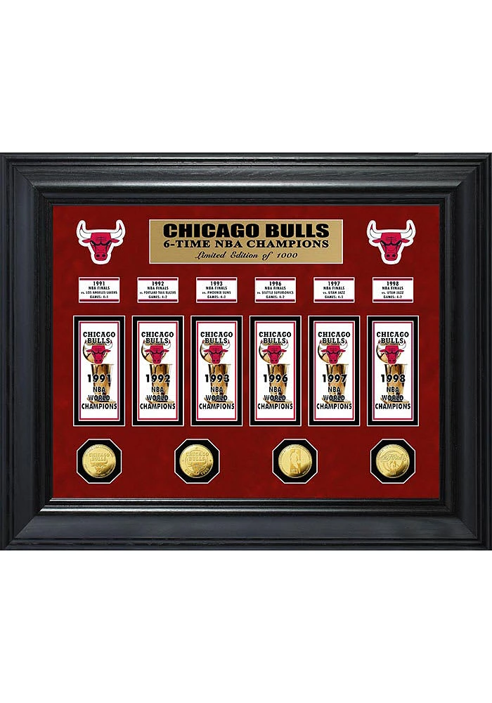 Chicago Bulls Six Time NBA Champions Deluxe Gold Coin and Banner Collection Plaque