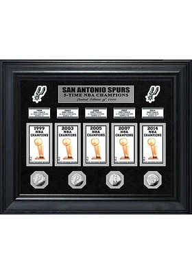 San Antonio Spurs Five Time NBA Champions Deluxe Gold Coin and Banner Collection Plaque