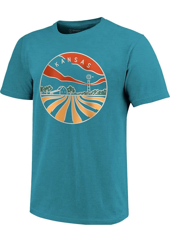 Kansas Teal Line Icon Short Sleeve Fashion T Shirt