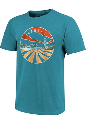 Kansas Teal Line Icon Short Sleeve Fashion T Shirt