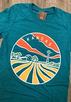 Kansas Teal Line Icon Short Sleeve Fashion T Shirt