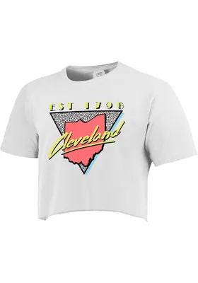 Cleveland Women's 90s Themed Cropped Short Sleeve T-Shirt - White