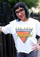 Pittsburgh Womens White 90s Theme Short Sleeve T-Shirt