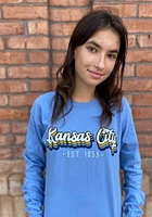 Kansas City Light Blue Stacked Retro Script Long Sleeve T Shirt