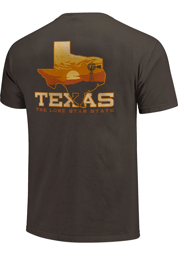 Texas Charcoal State Windmill Scene Short Sleeve T Shirt