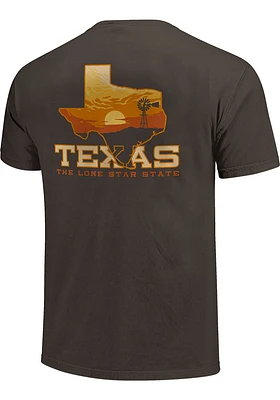 Texas Charcoal State Windmill Scene Short Sleeve T Shirt