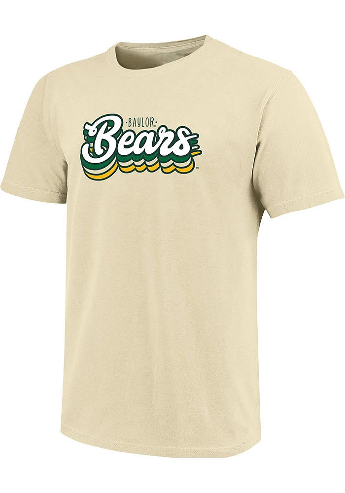 Baylor Bears Womens Yellow Retro Stack Script Short Sleeve T-Shirt