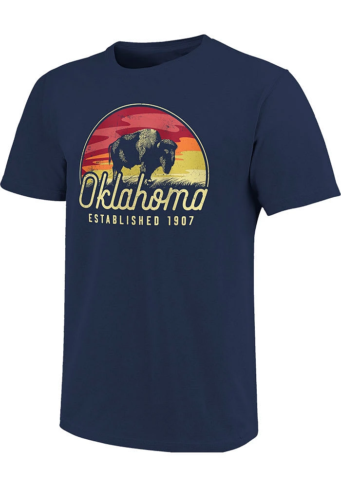 Oklahoma Navy Blue Buffalo Sunset Short Sleeve Fashion T Shirt