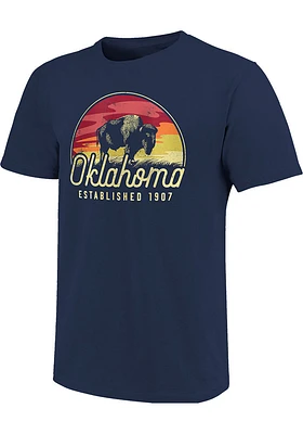 Oklahoma Navy Blue Buffalo Sunset Short Sleeve Fashion T Shirt