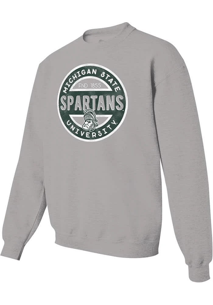 Michigan State Spartans Mens Grey SPARTAN STAMP Long Sleeve Crew Sweatshirt