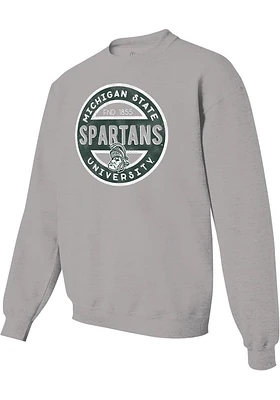 Michigan State Spartans Mens Grey SPARTAN STAMP Long Sleeve Crew Sweatshirt