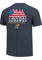 Kansas Jayhawks Grey State Flag Flying Short Sleeve T Shirt