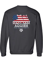 Texas A&M Aggies Mens Charcoal State Flag Flying Long Sleeve Crew Sweatshirt