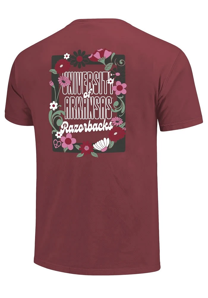 Arkansas Razorbacks Womens Crimson Floral Frame Short Sleeve T-Shirt