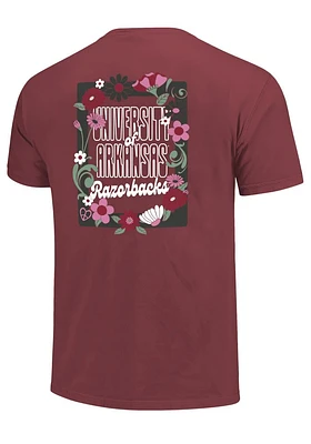 Arkansas Razorbacks Womens Crimson Floral Frame Short Sleeve T-Shirt