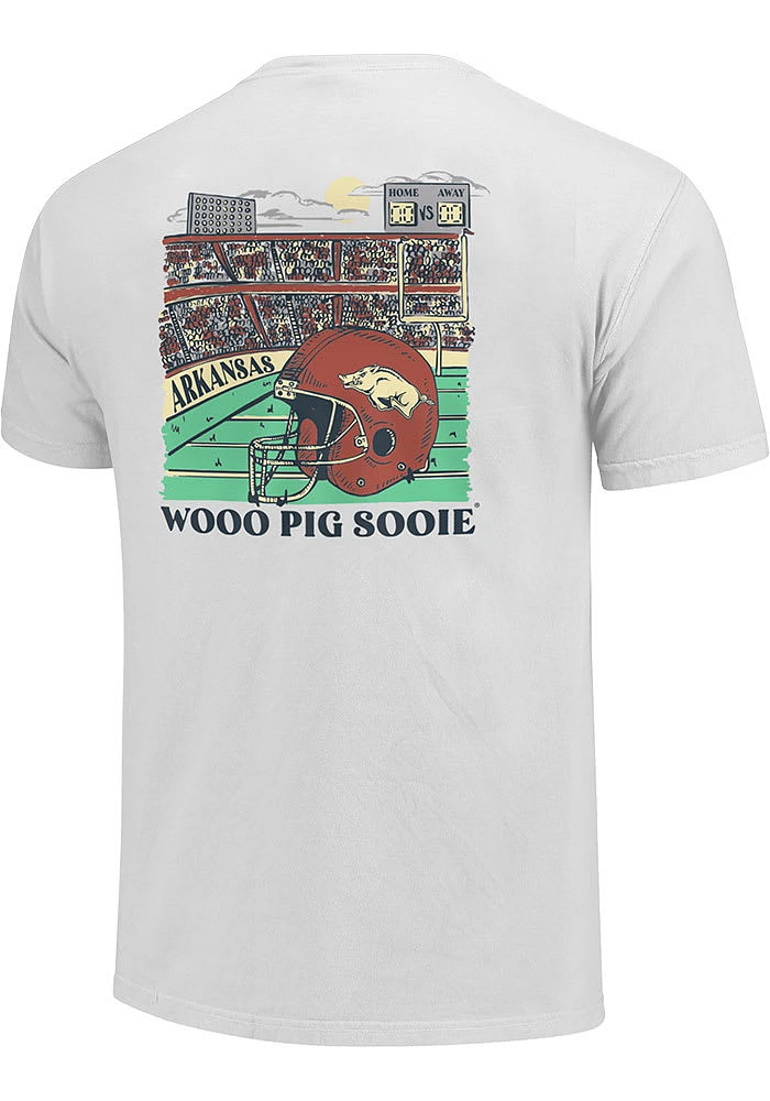 Arkansas Razorbacks Womens White Stadium Helmet Short Sleeve T-Shirt