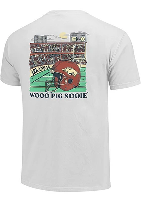 Arkansas Razorbacks Womens White Stadium Helmet Short Sleeve T-Shirt