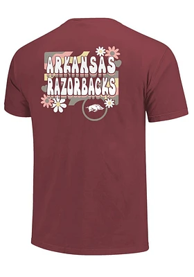 Arkansas Razorbacks Womens Crimson Retro Flower Frame Short Sleeve T-Shirt