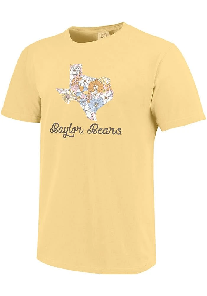 Baylor Bears Womens Yellow Floral State Short Sleeve T-Shirt
