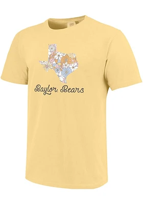 Baylor Bears Womens Yellow Floral State Short Sleeve T-Shirt