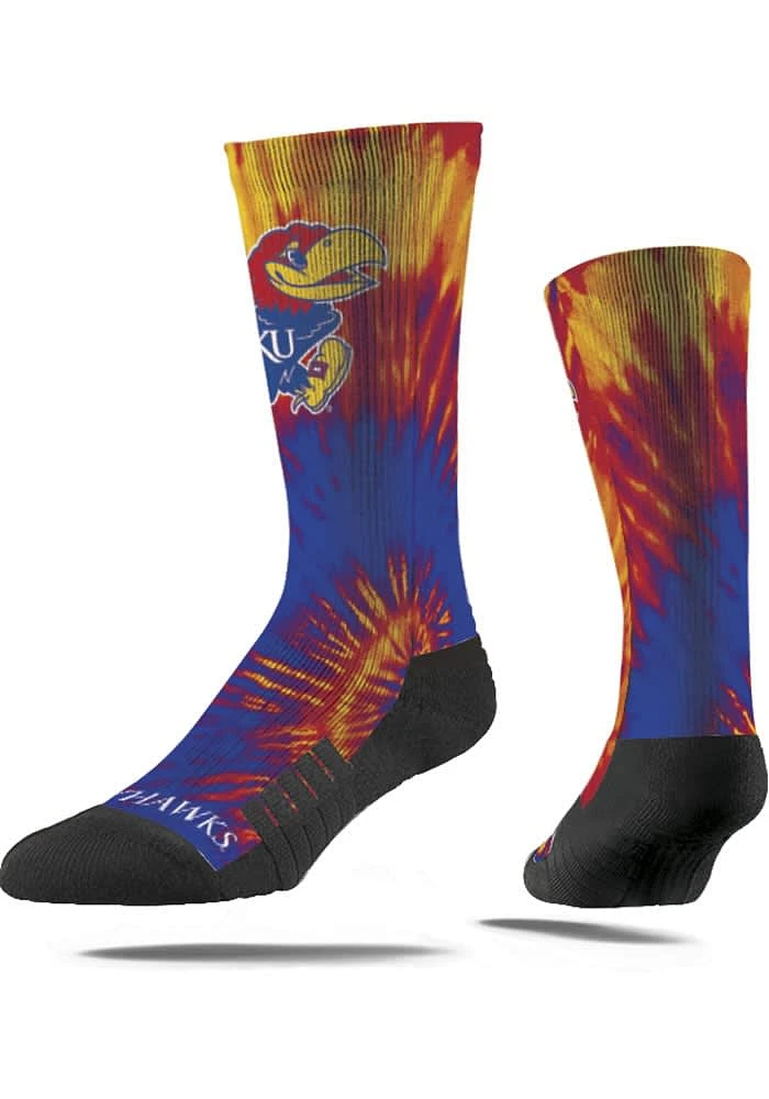 Kansas Jayhawks Strideline Tie Dye Style Mens Crew Socks