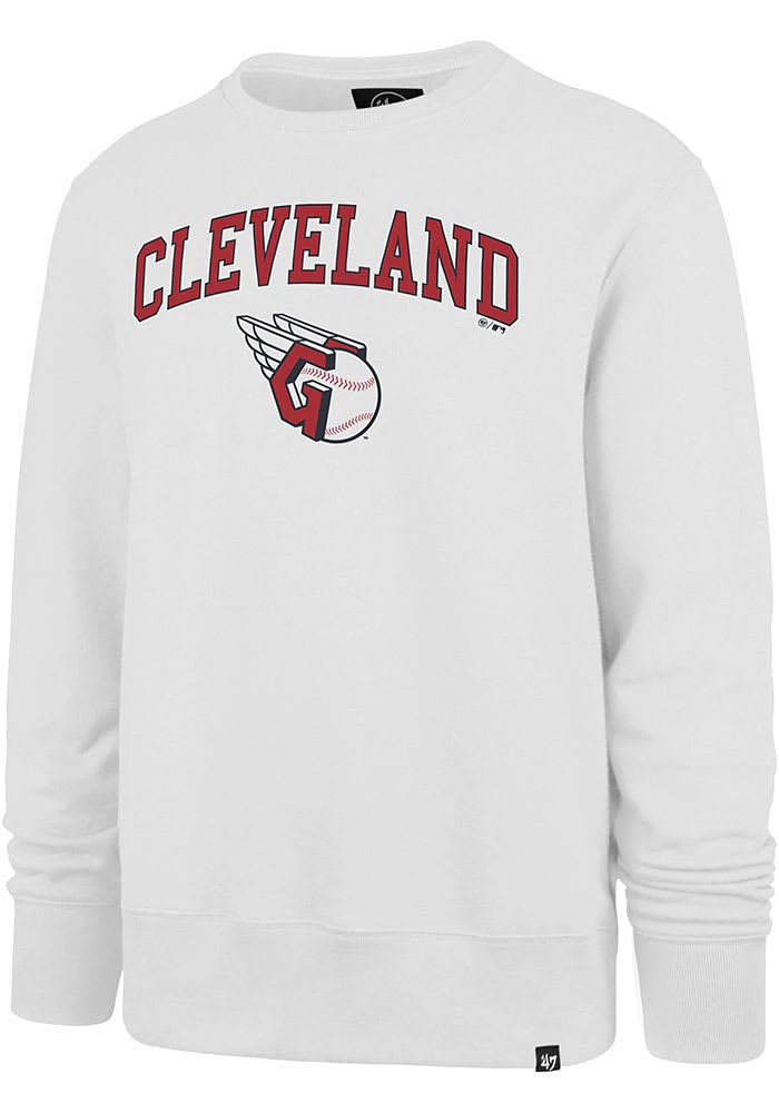 47 Cleveland Guardians Mens White ARCH GAME HEADLINE Long Sleeve Crew Sweatshirt
