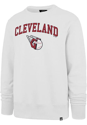 47 Cleveland Guardians Mens White ARCH GAME HEADLINE Long Sleeve Crew Sweatshirt