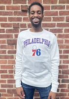 47 Philadelphia 76ers Mens White ARCH GAME HEADLINE Long Sleeve Crew Sweatshirt