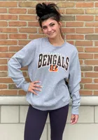 47 Cincinnati Bengals Mens Grey Varsity Block Headline Long Sleeve Crew Sweatshirt