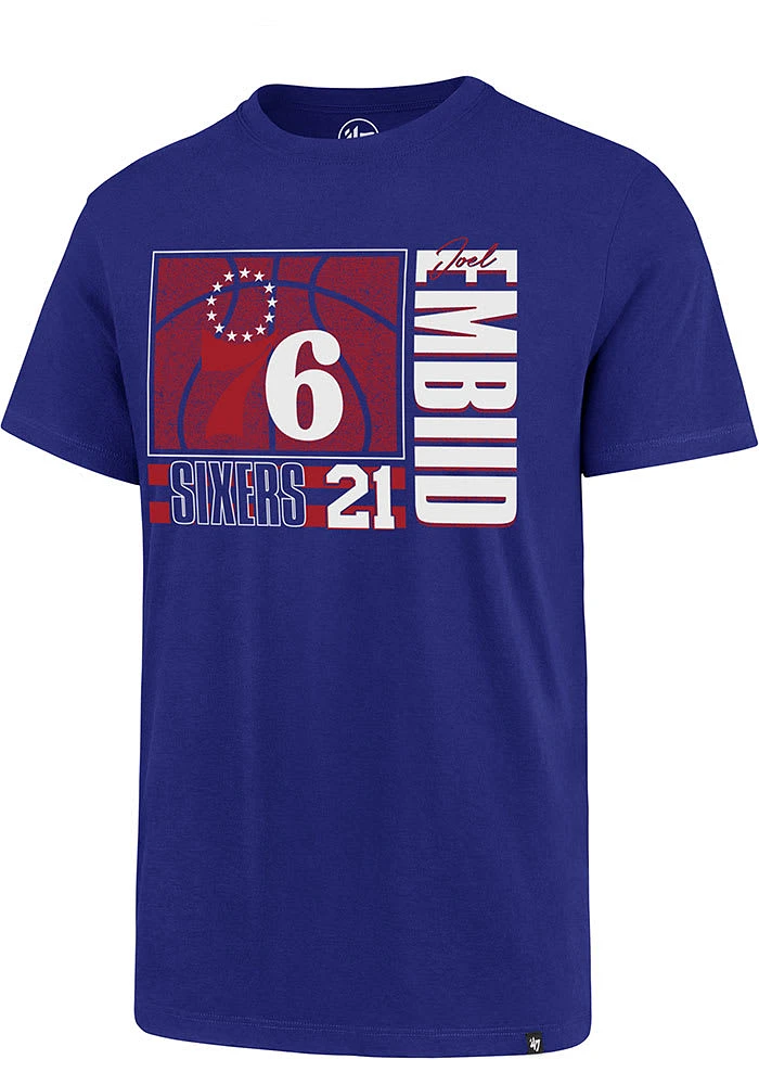 Joel Embiid Philadelphia 76ers Blue Name and Number Short Sleeve Player T Shirt