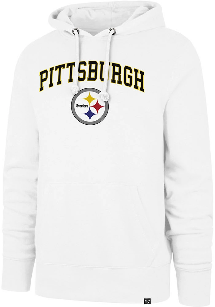 47 Pittsburgh Steelers Mens White ARCH GAME HEADLINE Long Sleeve Hoodie