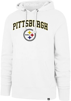 47 Pittsburgh Steelers Mens White ARCH GAME HEADLINE Long Sleeve Hoodie